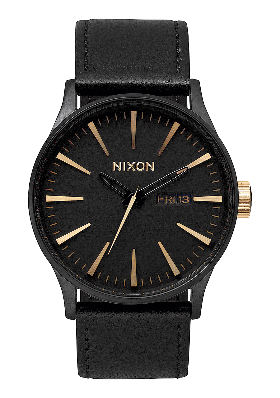 Sentry Leather Watch Matte Black Gold Men s Leather Nixon UK