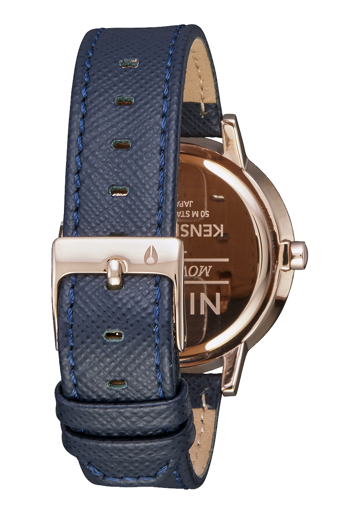 Kensington Leather Watch Navy Rose Gold Women s Leather