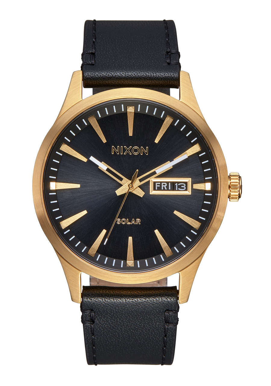 Sentry Solar Leather Watch All Gold Black Solar-Powered
