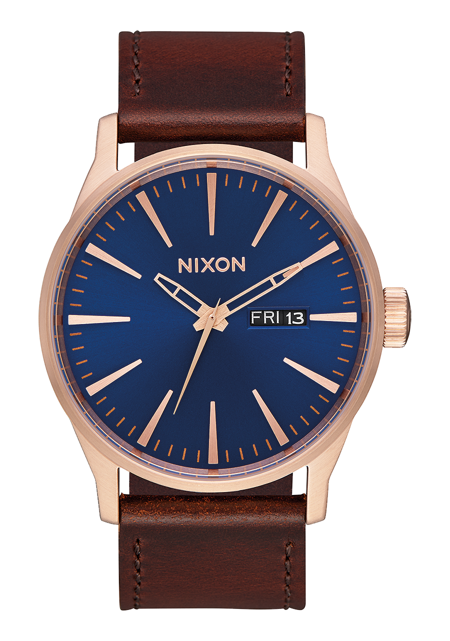
Nixon Sentry Leather Watch - Analog - Rose Gold / Navy / Brown - View 1
