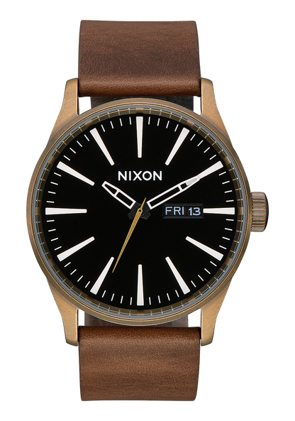 Sentry Leather Watch Brass Black Brown Men s Leather Nixon UK