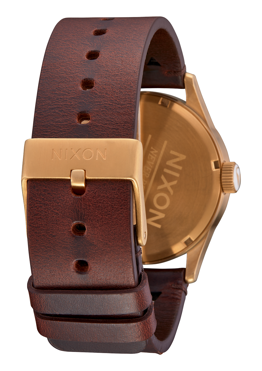 Sentry Leather Watch Gold Indigo Brown Men s Leather Nixon UK
