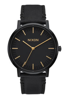 Porter Leather Watch All Black Gold Unisex Leather Nixon UK