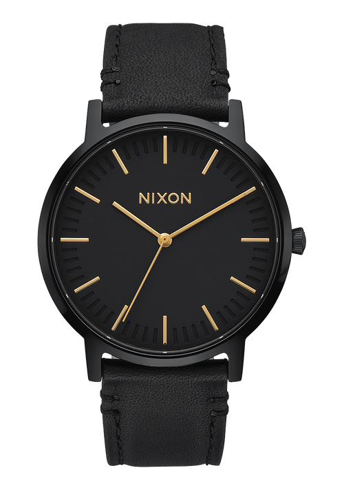 Porter Leather Watch All Black Gold Unisex Leather Nixon UK