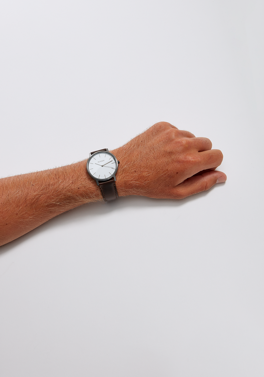 
Nixon Porter Leather Watch - Analog - Gunmetal / White / Brown - View 5