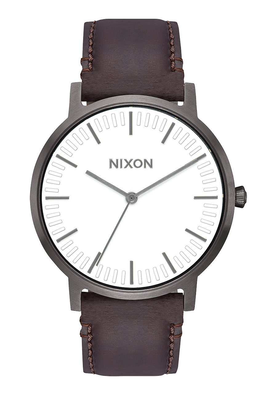 
Nixon Porter Leather Watch - Analog - Gunmetal / White / Brown - View 1