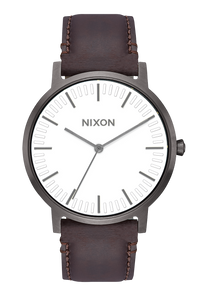 
Nixon Porter Leather Watch - Analog - Gunmetal / White / Brown - View 1