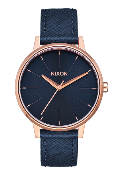 Kensington Leather Watch Navy Rose Gold Women s Leather Nixon UK