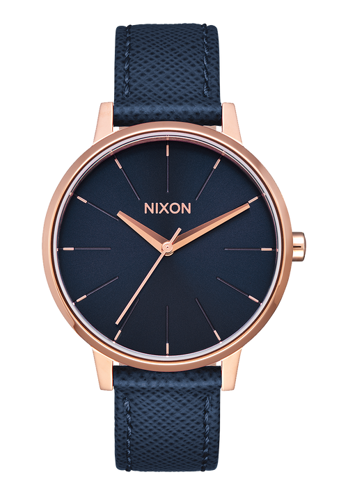 Kensington Leather Watch Navy Rose Gold Women s Leather Nixon UK