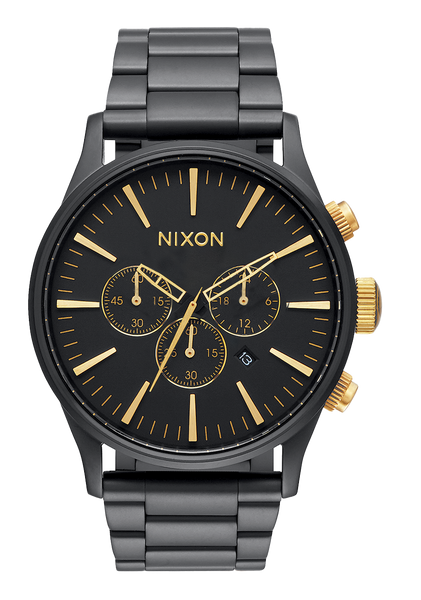 Sentry Chrono Watch Matte Black Gold Men s Stainless Steel Nixon UK