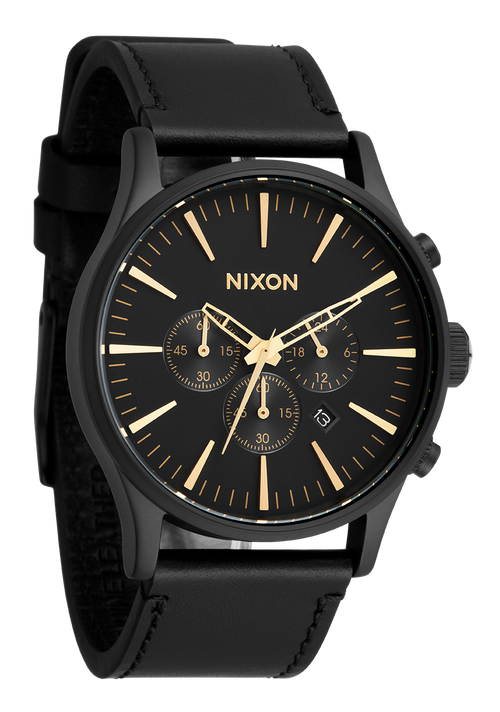 
Nixon Sentry Chrono Leather Watch - Analog - Matte Black / Gold / Black - View 2