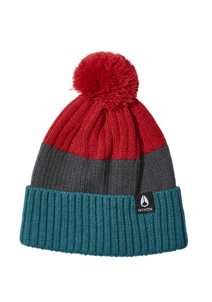 Schrader Pom Beanie - Dark Cedar / Red View 1