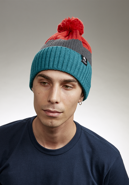 Schrader Pom Beanie - Dark Cedar / Red View 3