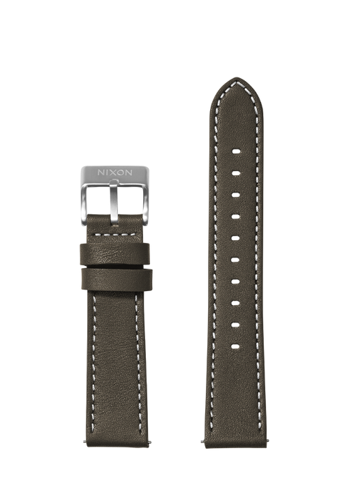 20mm Stitched Leather Band - Dark Olive