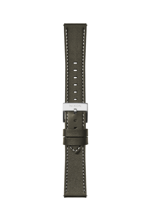 23mm Stitched Leather Band - Dark Olive